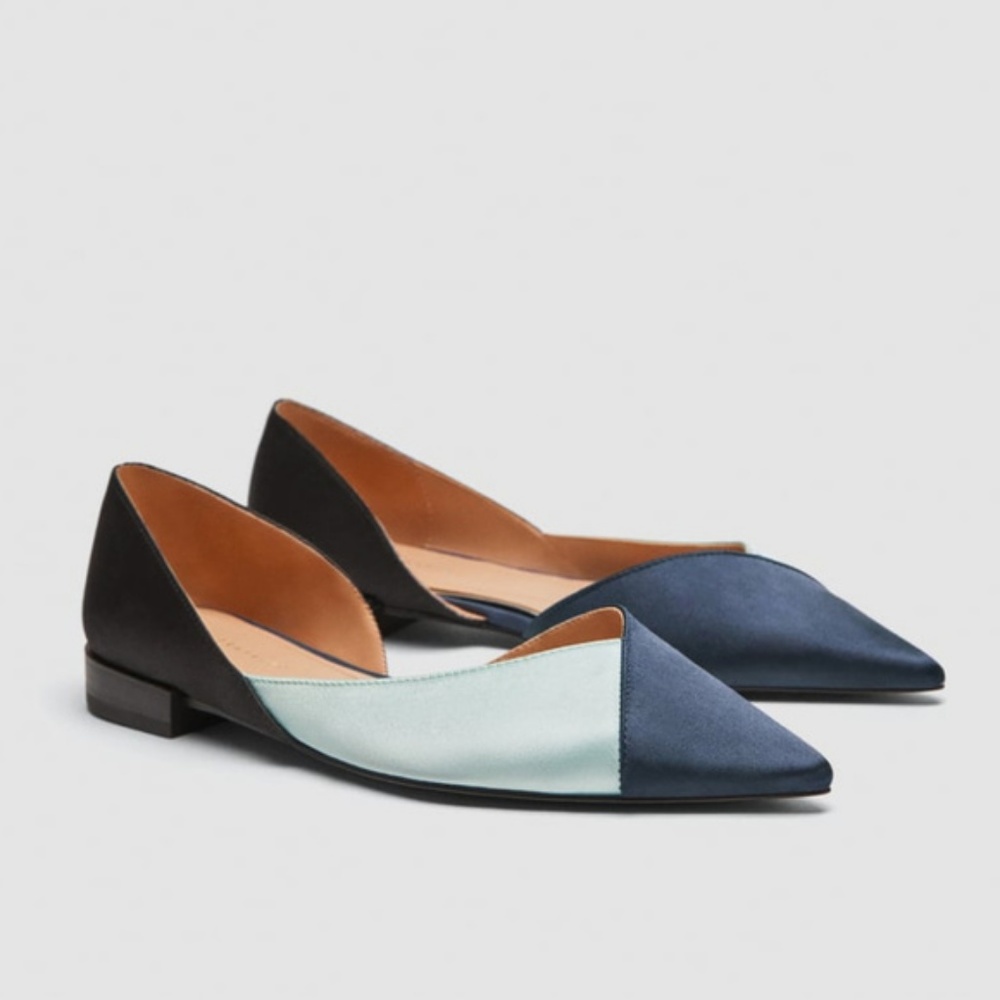 ️Zara size 6 Blue Tri-Color Ballerina Flats - Picture 5 of 7